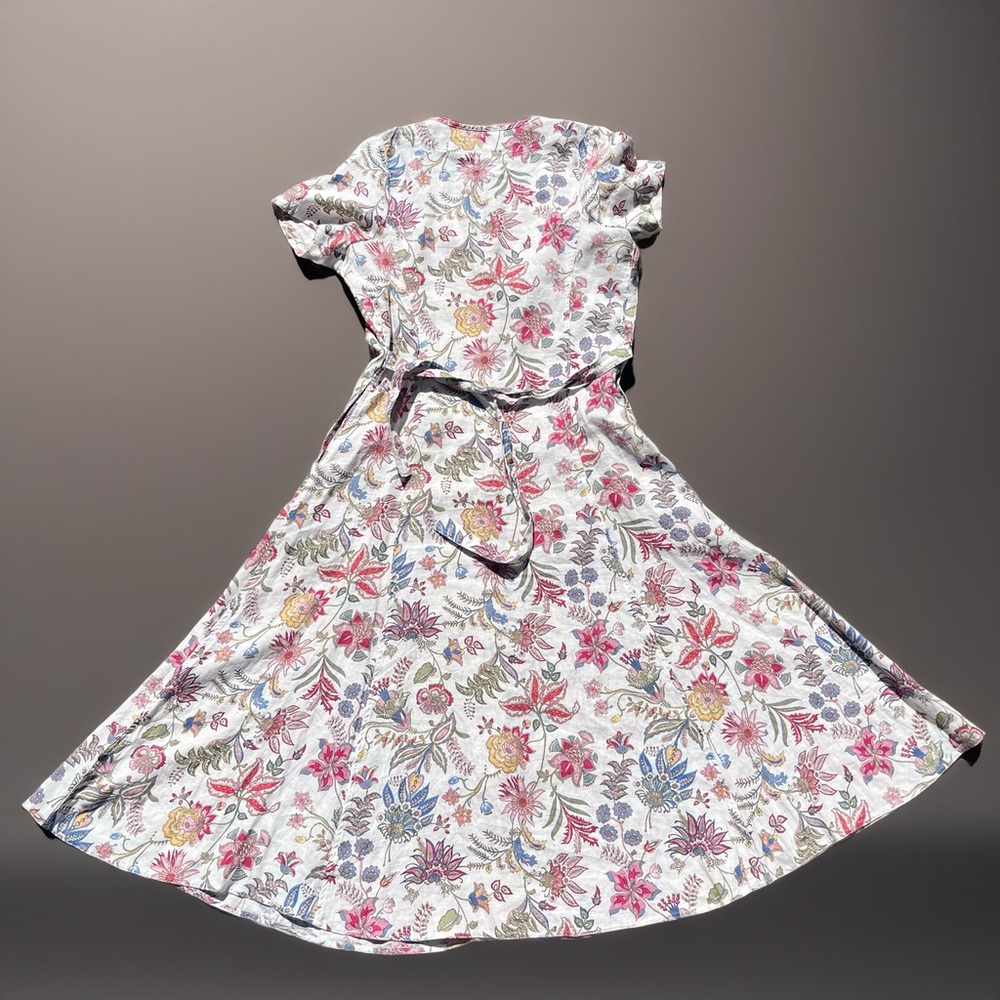 Polo Ralph Lauren Floral 100% Linen V-Neck Midi Dress Pink Elegant 8/M - Picture 15 of 16